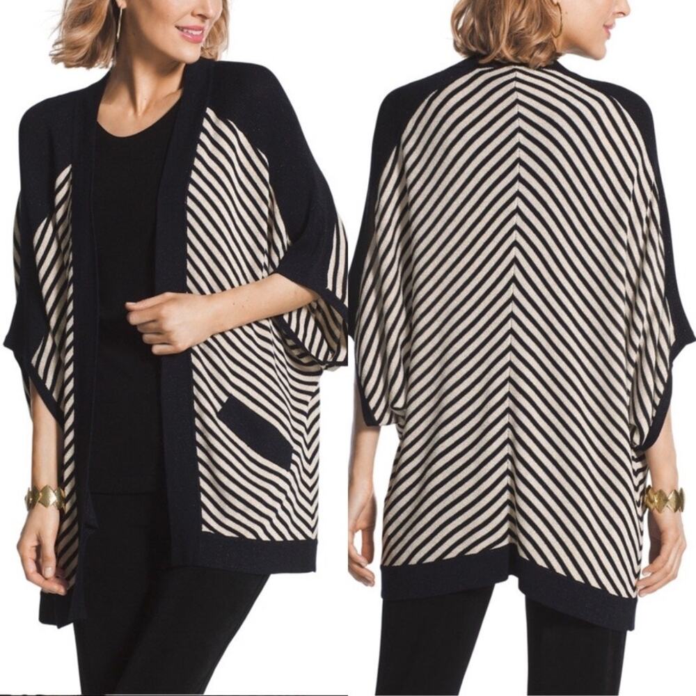 Chico's Travelers Collection Stripped Open-Front Cardigan Gold Shimmer Medium